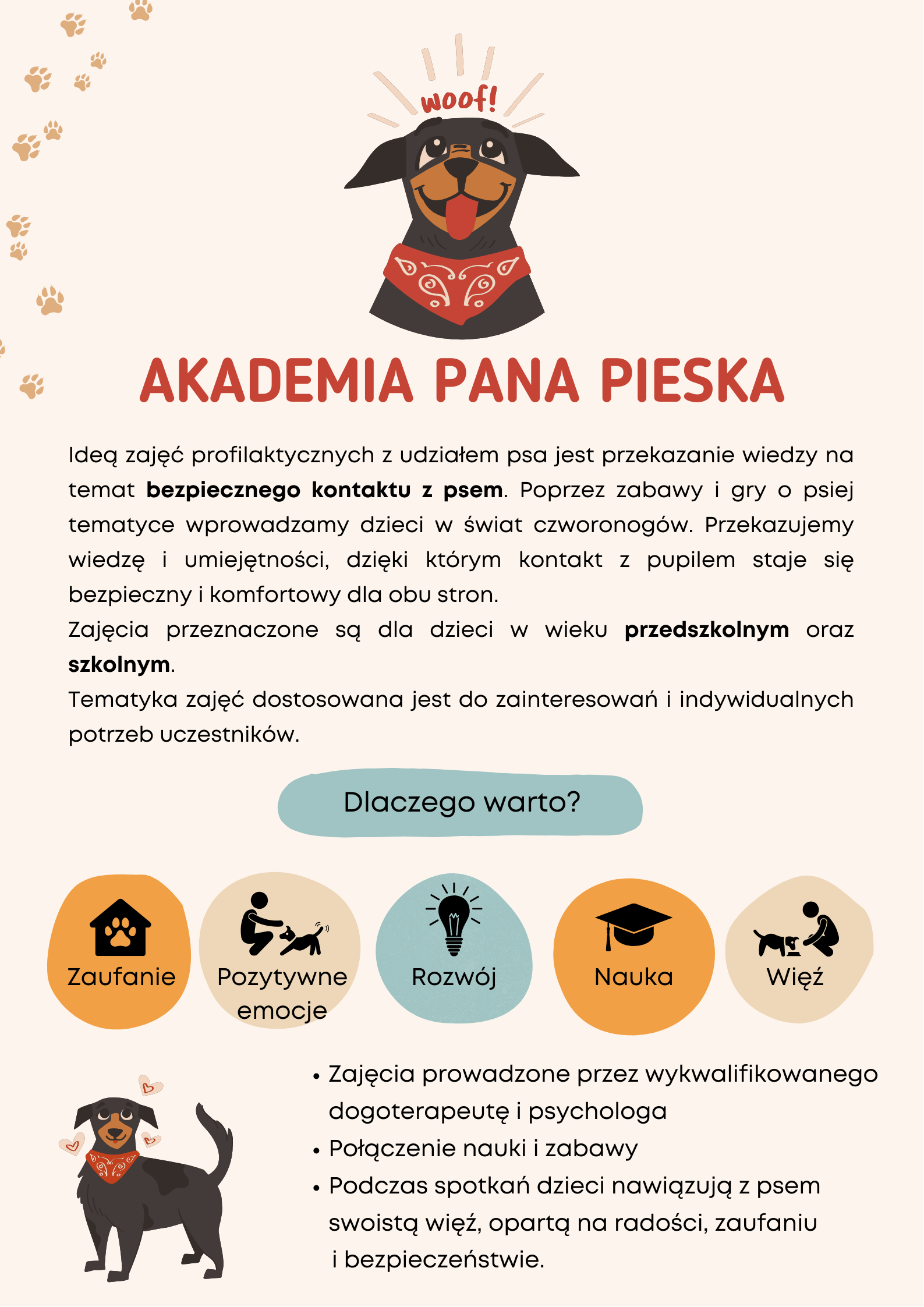 Dogoterapia dla dzieci w Warszawie – Monika Kalinowska-Mazur i pies terapeutyczny Leon, zajęcia organizowane przez Harmonia