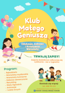 Klub Małego Geniusza – kreatywne zajęcia edukacyjne dla dzieci w Warszawie przy Żeromskiego 1, organizator Harmonia